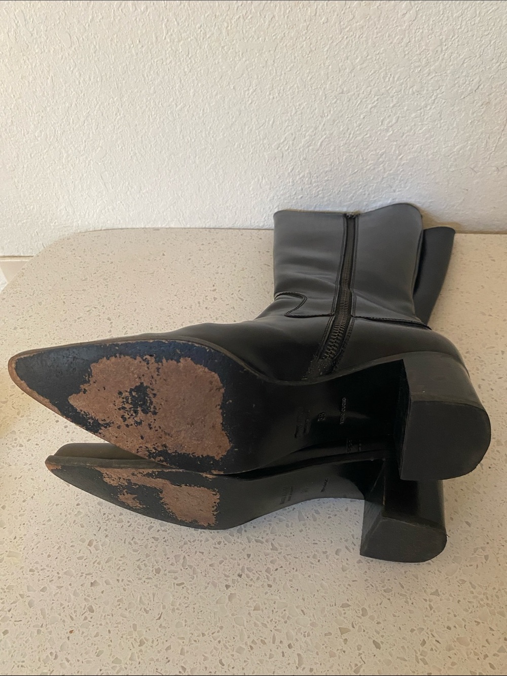 Miu Miu Black Pointed Over-the-Knee Leather Boots - Picture 9 of 16